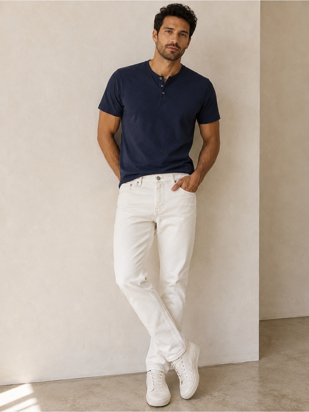 Club Monaco Men’s Slim Straight Jeans in Off-White